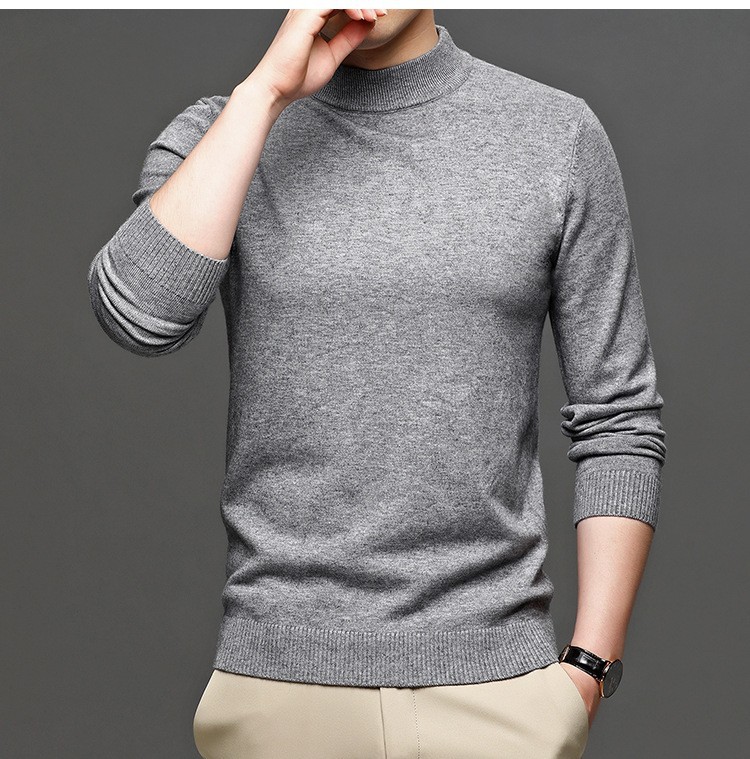 Mishima live nuevo otoño invierno color sólido cuello medio alto cashmere hombre slim suéter hombre legging suéter hombre pic 10