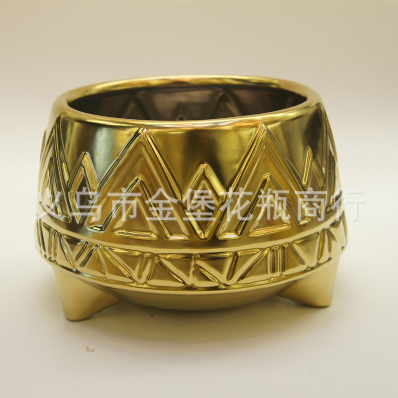 现代家具装饰陶瓷金色花盆    仿真多肉花盆详情10