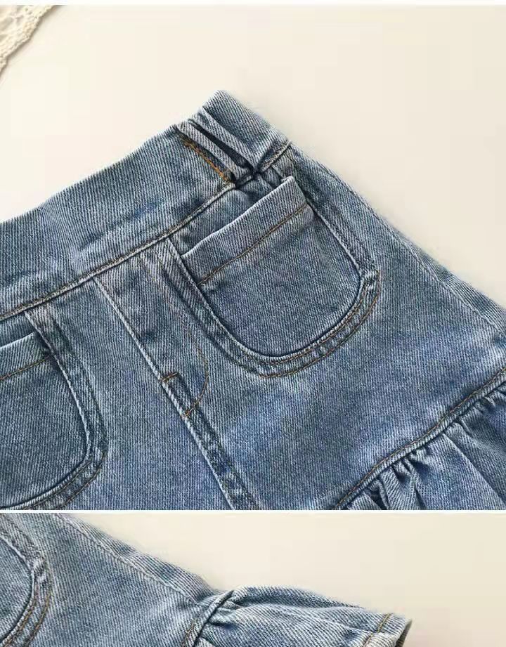 Girls' half-length denim skirt 2023 new summer baby short skirt with ruffled edges, children's hip-hugging skirt, fishtail skirt, trendy pic 6