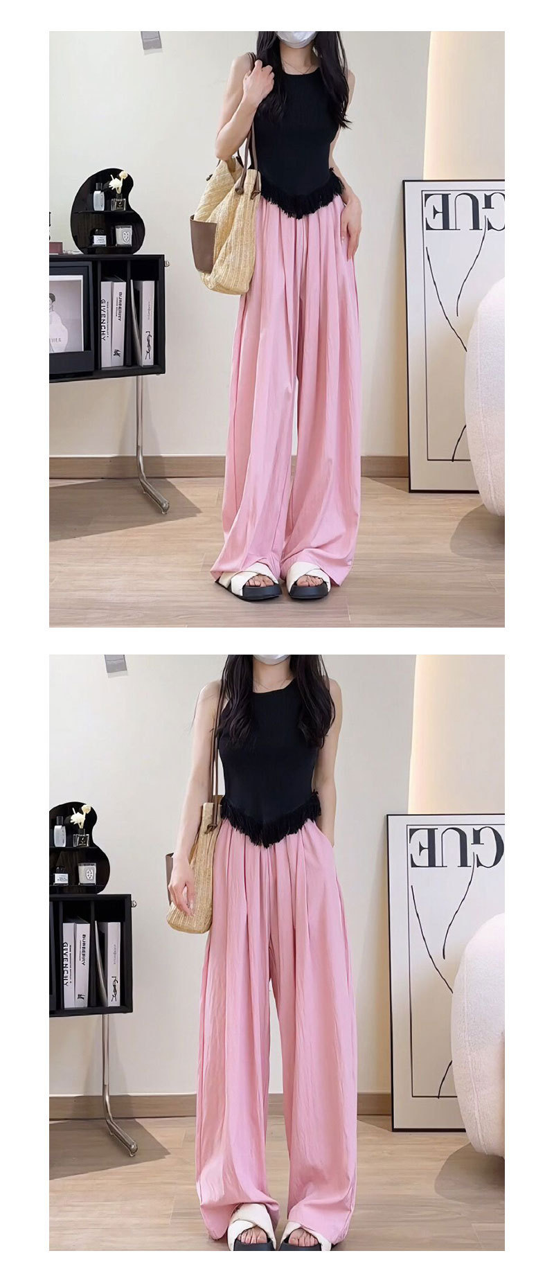 山本裤女夏季2024新款垂感日系褶皱慵懒风休闲裤宽松高腰阔腿裤子详情53