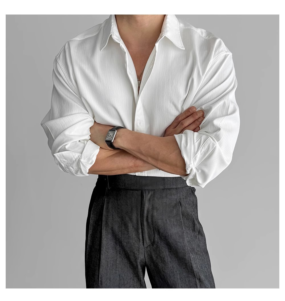 Black long-sleeved shirt for men, with a high-end vertical stripe texture, light mature style, inch shirt, versatile, no-iron casual business shirt pic 15