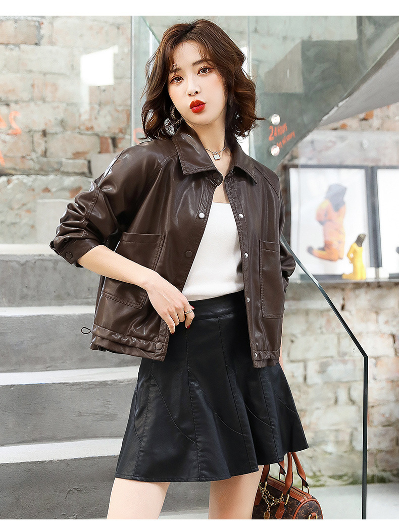 2022年新款春秋小皮衣女外套短款机车服韩版修身长袖pu皮夹克详情23