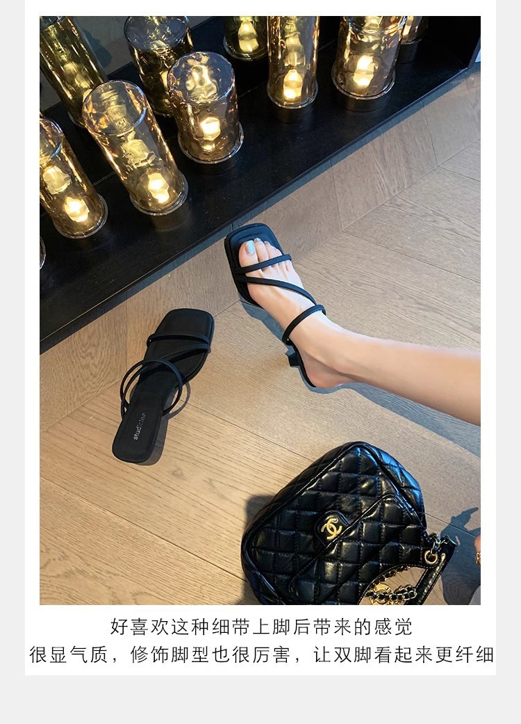 羊皮版法式细带方头显瘦高跟凉拖鞋女夏新款仙女风露趾罗马凉鞋女详情10