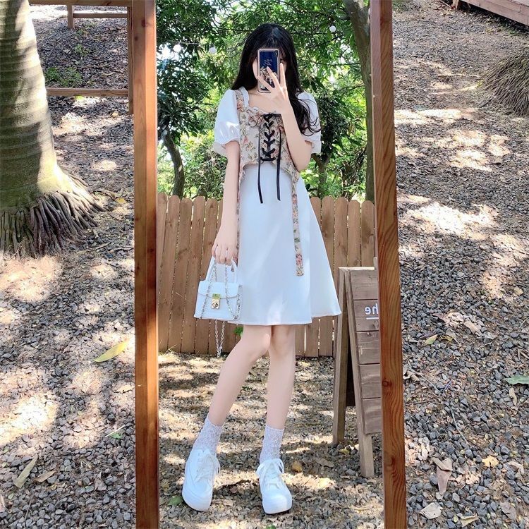 大码法式气质设计感假两件连衣裙女夏季初恋甜美泡泡袖衬衫长裙子详情10