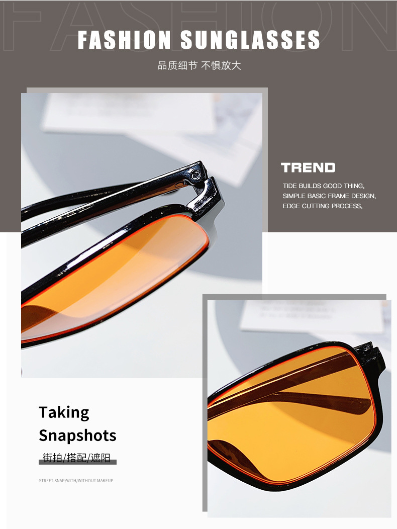 ins brown sunglasses for a female Internet celebrity with a square face that makes her look slimmer without makeup. Uv protection sunglasses for the lower half frame pic 5