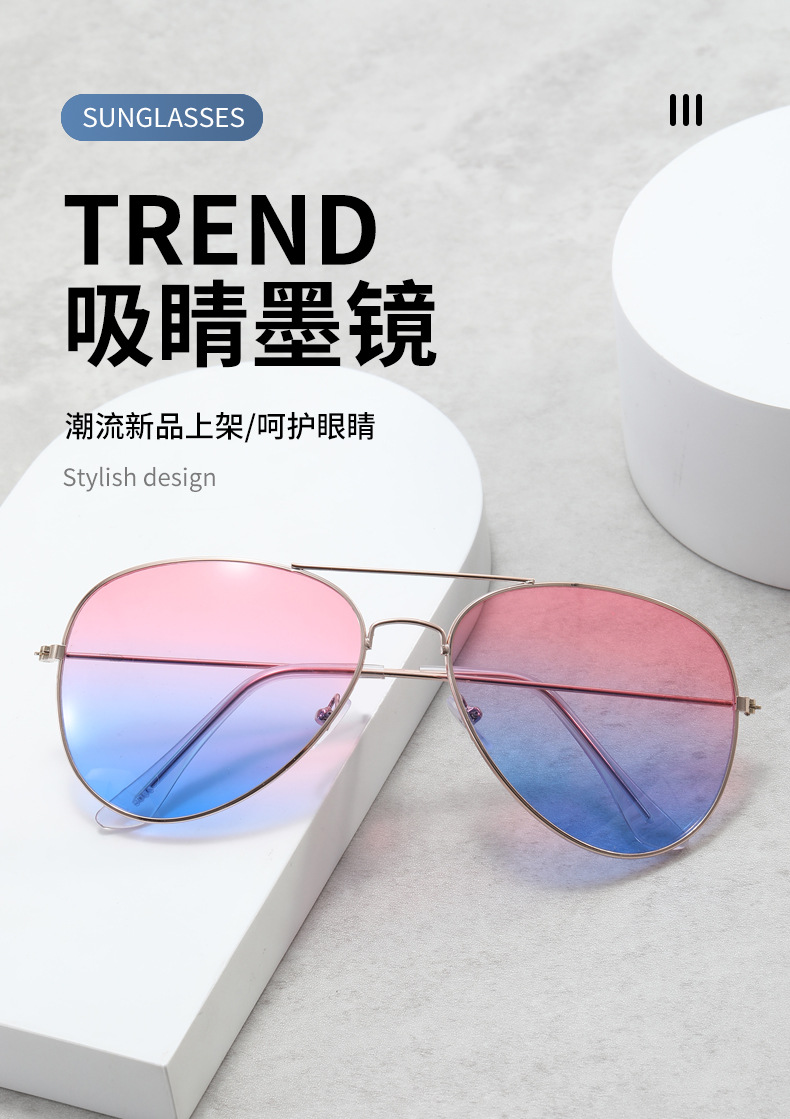 工厂批发男款时尚金属框太阳镜多色商务风飞行员蛤蟆通用款墨镜详情1