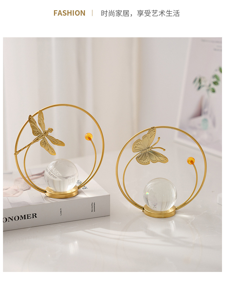 European-style home furnishings, TV cabinet, creative decorative items, light luxury tabletop for the living room entrance, ironwork crystal ball ornaments pic 21