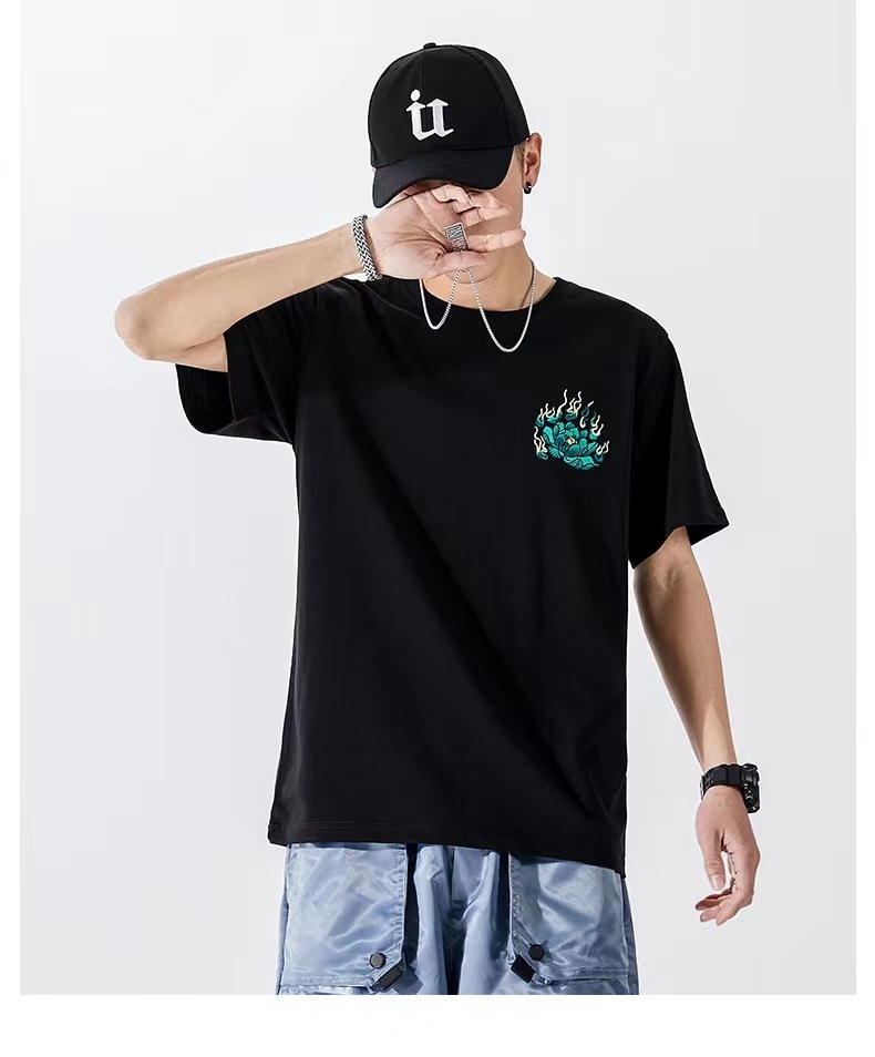 2025新品重工刺绣貔貅短袖T恤半袖男士夏季透气中国风国潮短袖男详情2