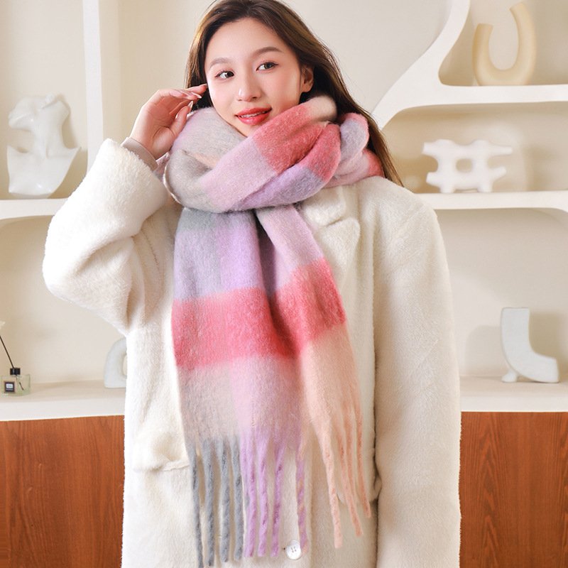 圈圈纱彩色AC格子围巾女冬季加厚保暖仿马海毛粗须仿羊绒披肩外贸详情25