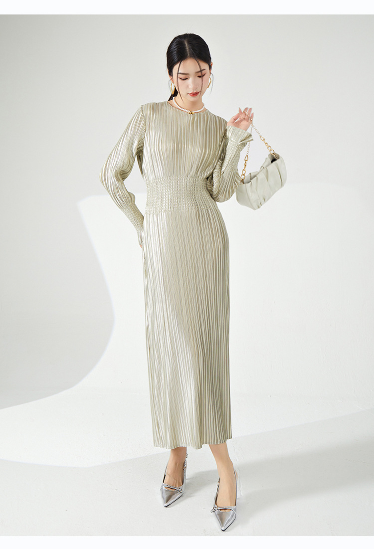 高档礼服三宅时尚连衣裙热卖新款法式收腰高弹褶皱气质优雅长裙子详情49