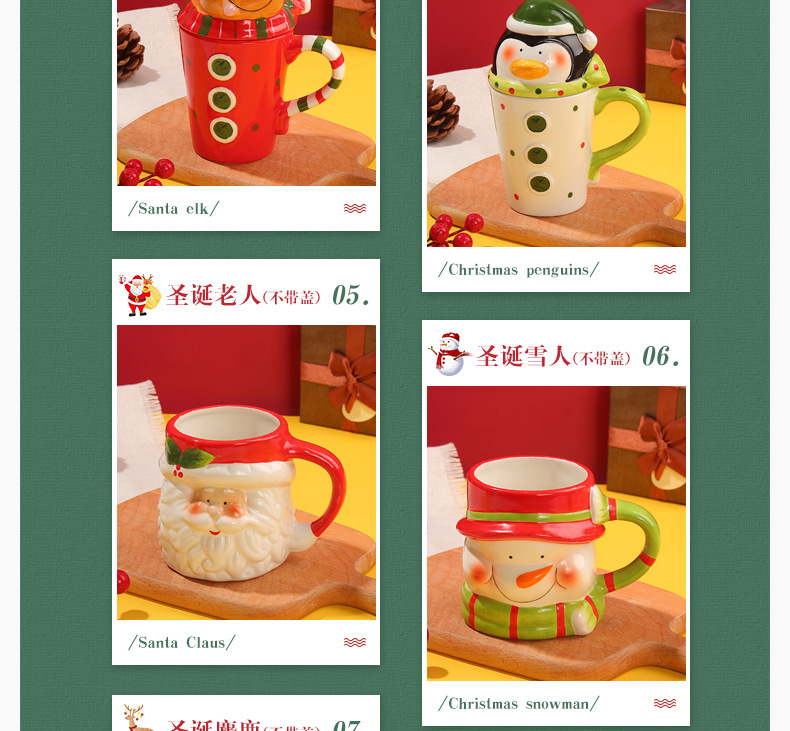 Creative cartoon mugs for female students, Korean version cute ceramic Christmas water cups with LIDS, milk mugs wholesale pic 10