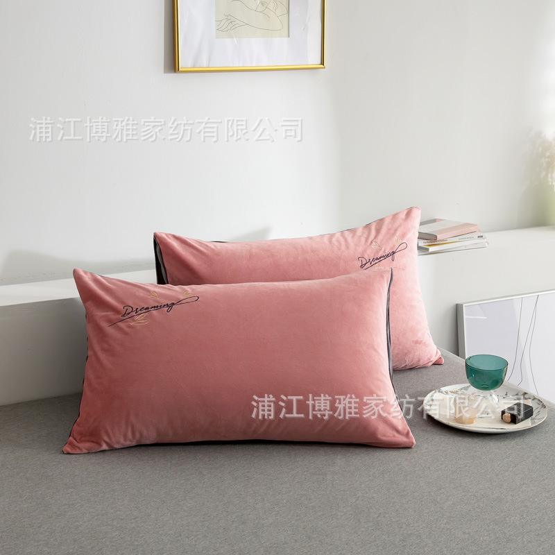 Newly upgraded AB panel dual design, high grammage baby fleece warm embroidered pillowcase, solid color pillowcase wholesale pic 4