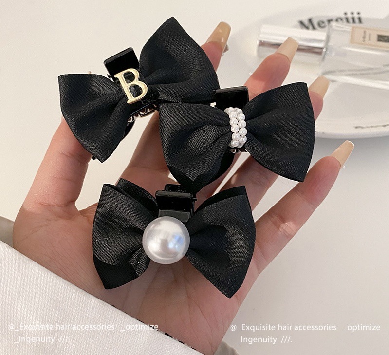 小号蝴蝶结抓夹公主头珍珠发夹女黑色侧边刘海加顶夹发卡夹子头饰详情4