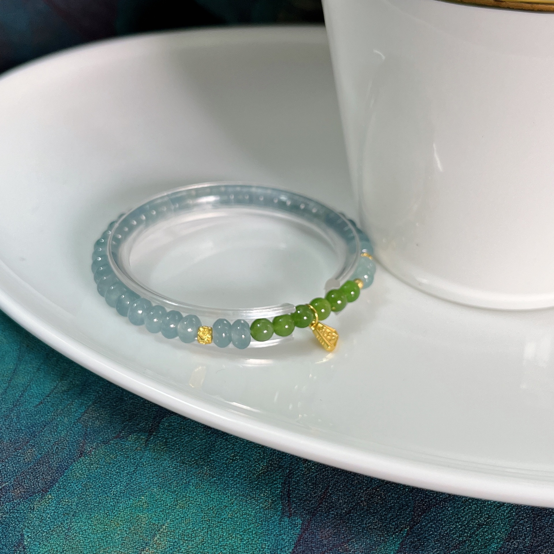 Amazon AliExpress New Chinese-style natural blue water drum bead A-grade jade bracelet for women, light luxury 925 silver inlaid rabbit jewelry pic 23