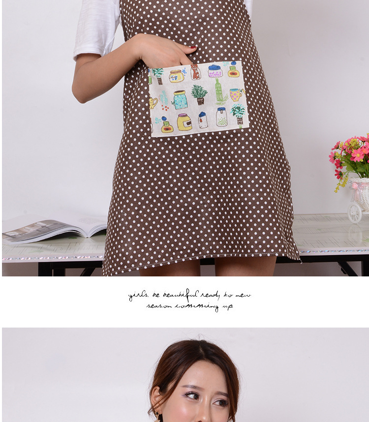 凡趣 圆点蕾丝棉麻围裙 时尚波点挂脖系带无袖居家围裙批发详情9