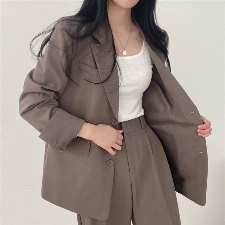 卡其色西装外套女2023新款春秋季韩版小西服套装女士休闲气质上衣详情1