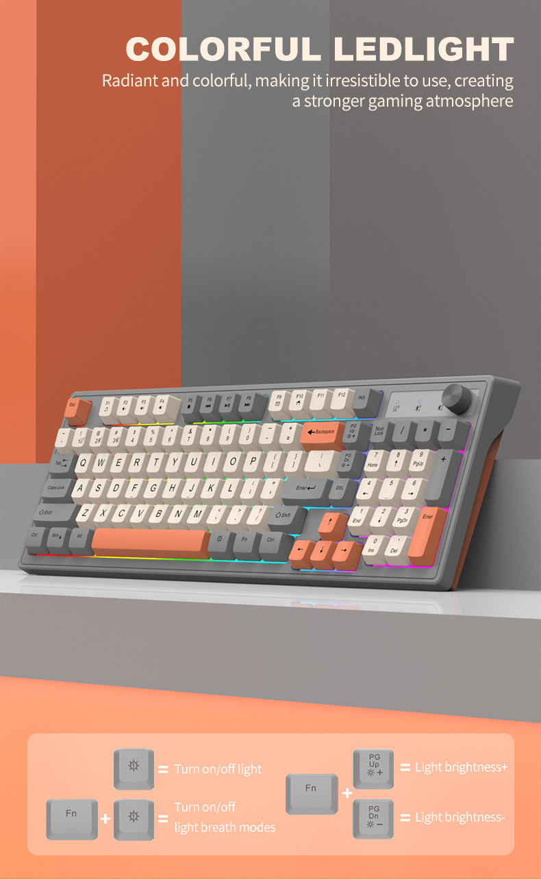 Viper K98 wireless Bluetooth dual-mode mechanical feel keyboard, fashionable color-blocking office luminous gaming computer keyboard pic 25