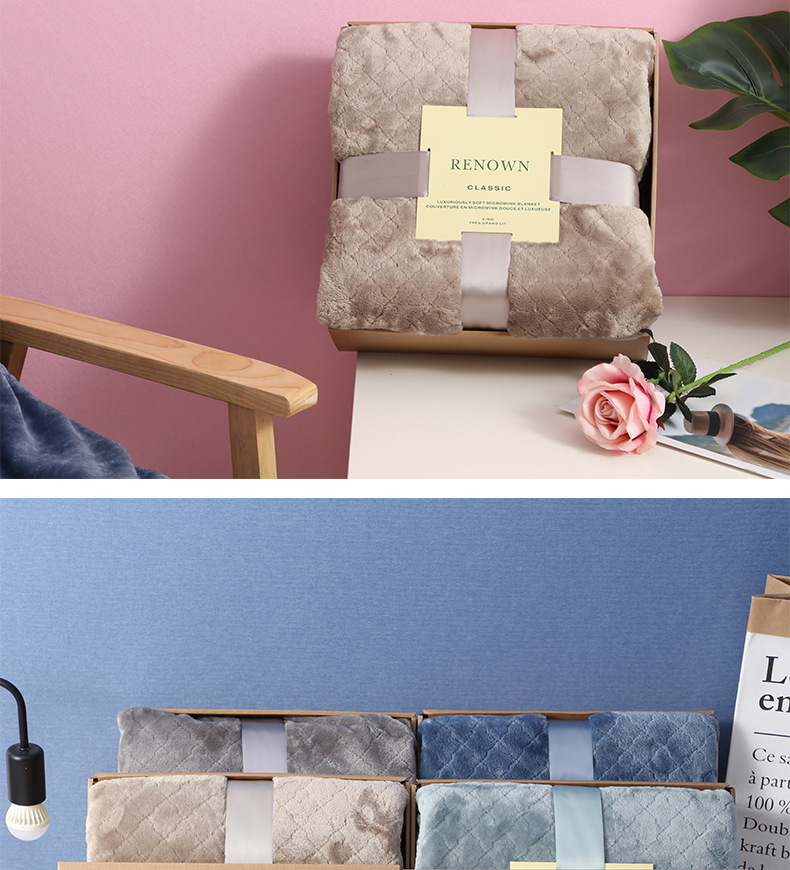 Flannel blanket, small winter single-person cover blanket, embroidered logo, office midday rest air conditioner, coral fleece nap blanket pic 24