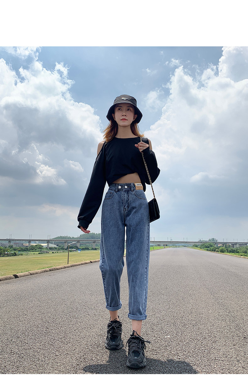 2023春季小个子牛仔裤女宽松高腰萝卜裤小直筒显瘦老爹九分哈伦裤详情16