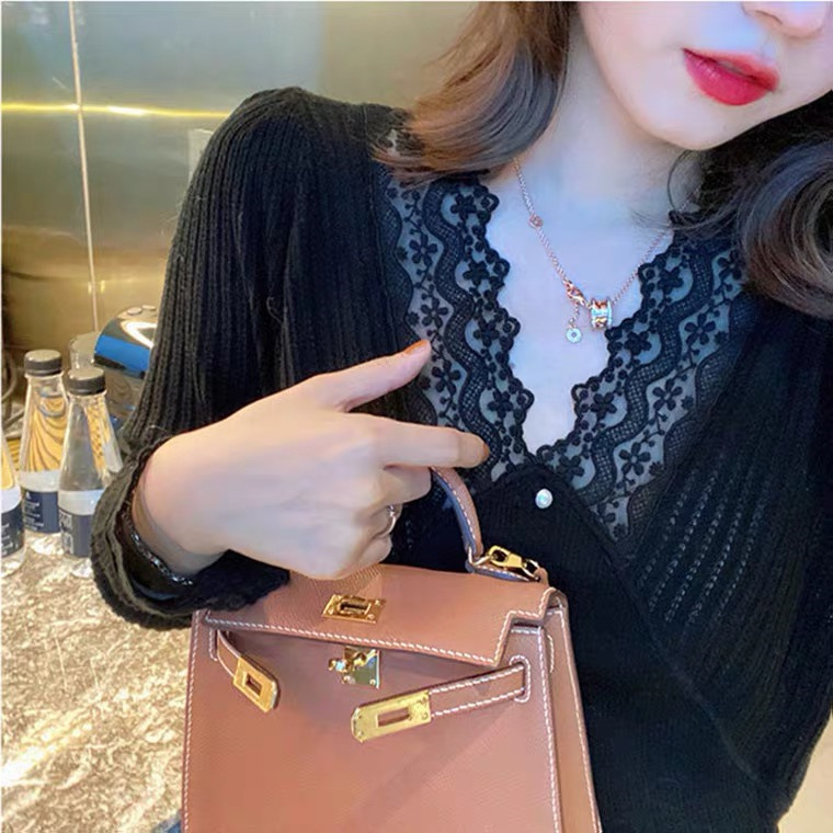 早秋长袖蕾丝打底衫女秋冬洋气时尚内搭甜美别致上衣网纱针织小衫详情6