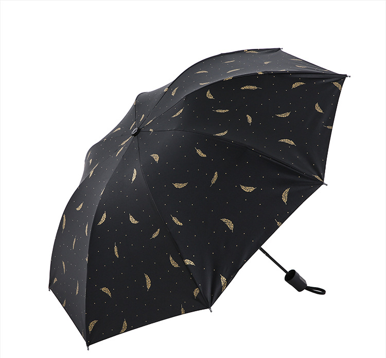Creative black and white feather umbrella, black rubber sun protection and UV protection umbrella, all-weather and all-weather small black umbrella manufacturer pic 1
