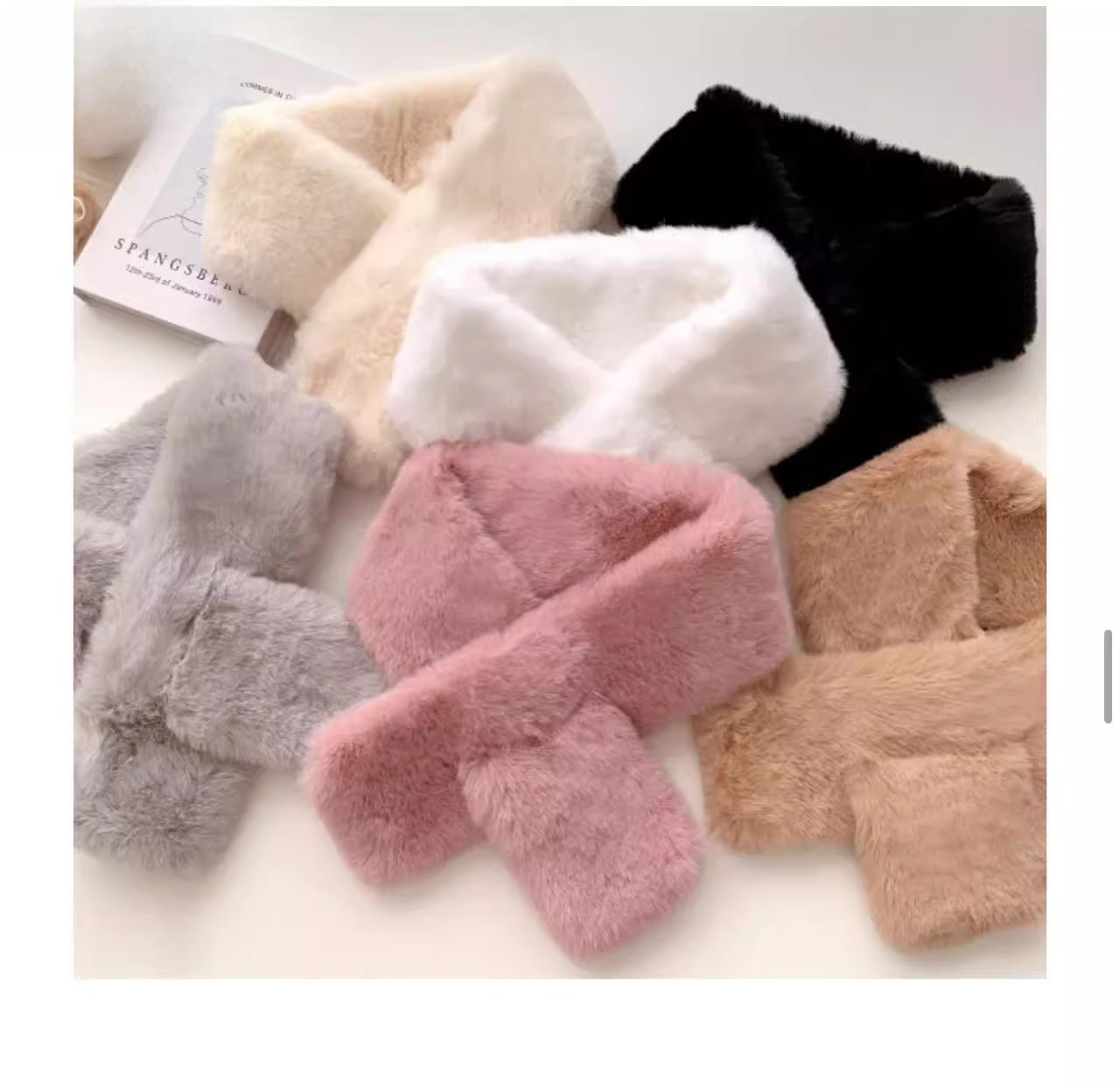 2024新款毛绒围巾女冬季韩版百搭保暖围脖学生加厚交叉脖套仿兔毛详情2