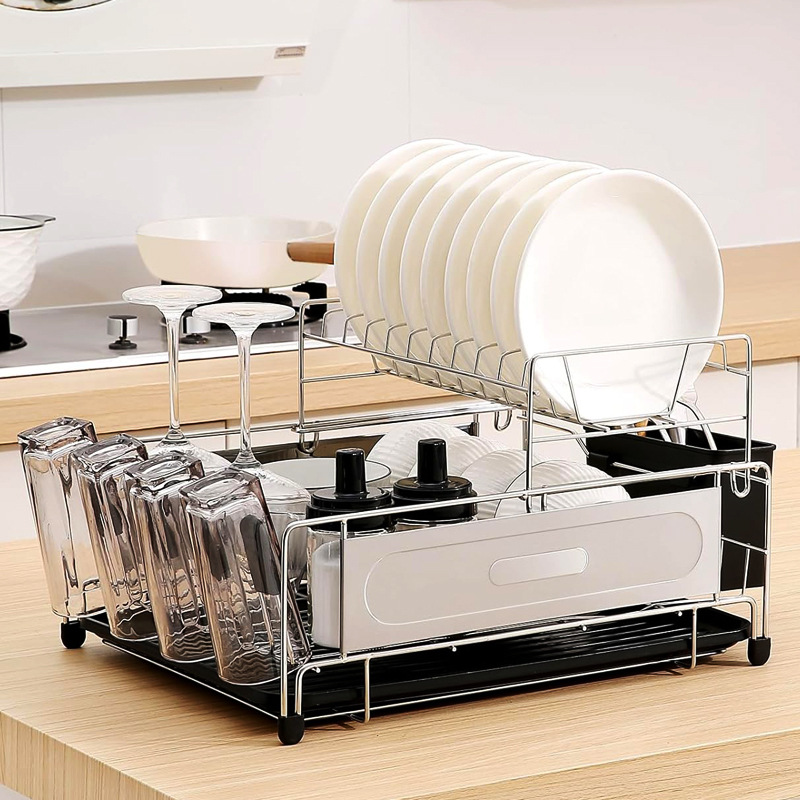 特惠现货不锈钢碗碟沥水架一件代发厨房双层置物架子kitchen rack详情3