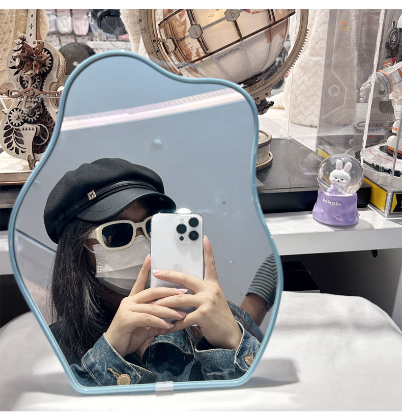 粉色女孩桌面化妆镜不规则云朵梳妆镜公司礼品广告赠品外贸镜子详情9