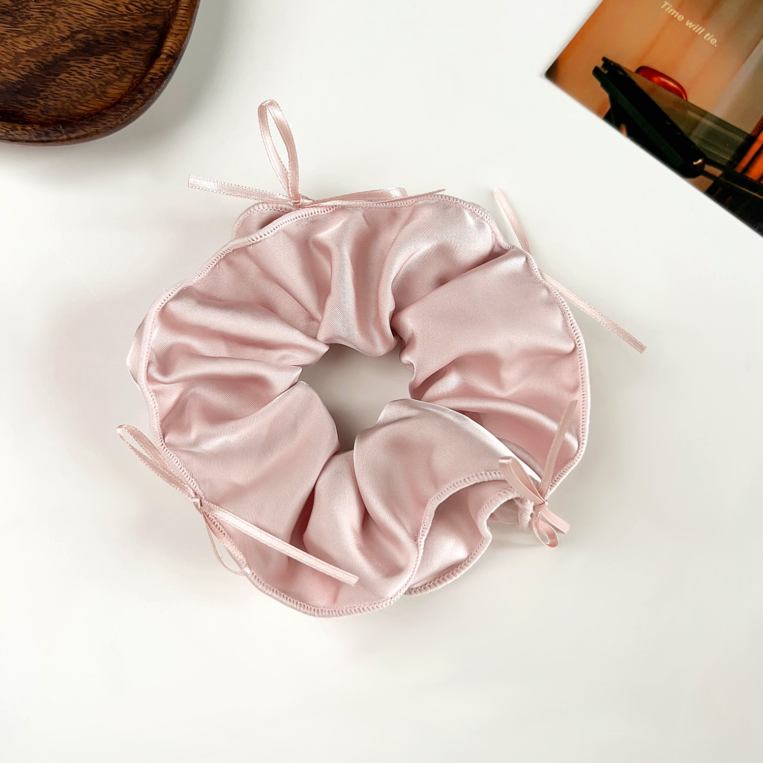 甜美芭蕾风丝带蝴蝶结大肠发圈少女扎发气质缎面发绳大号头绳发饰详情11