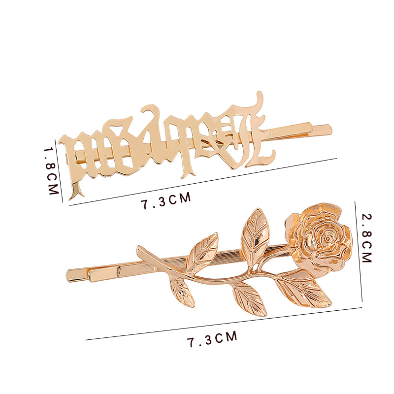 Fashionable hairpin, Gothic, European and American style, golden rose one-line fringe, seaside clip, high street retro artistic style letter hair accessory pic 4
