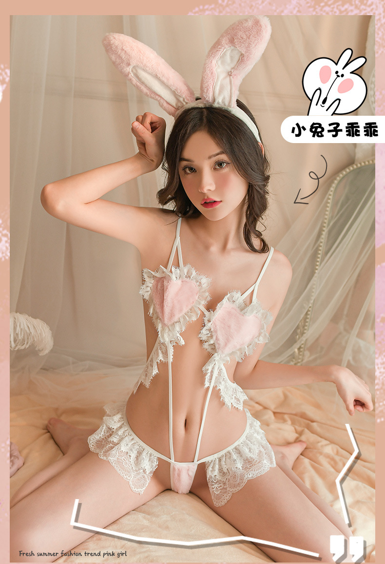情趣内衣性感抹胸毛绒连体衣开档兔女郎免脱制服套装诱惑详情4