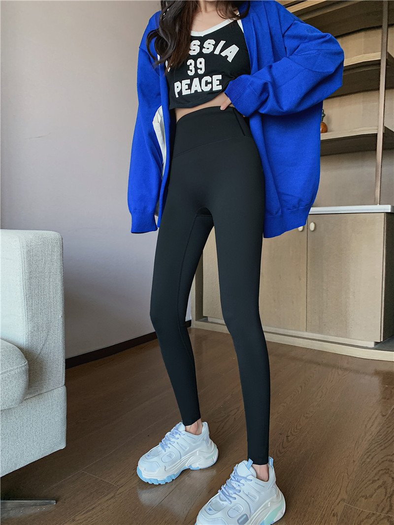 Nude shark pants for women, autumn Barbie pants, coffee-colored high-waisted, belt-cinching and hip-lifting yoga base tights pic 14