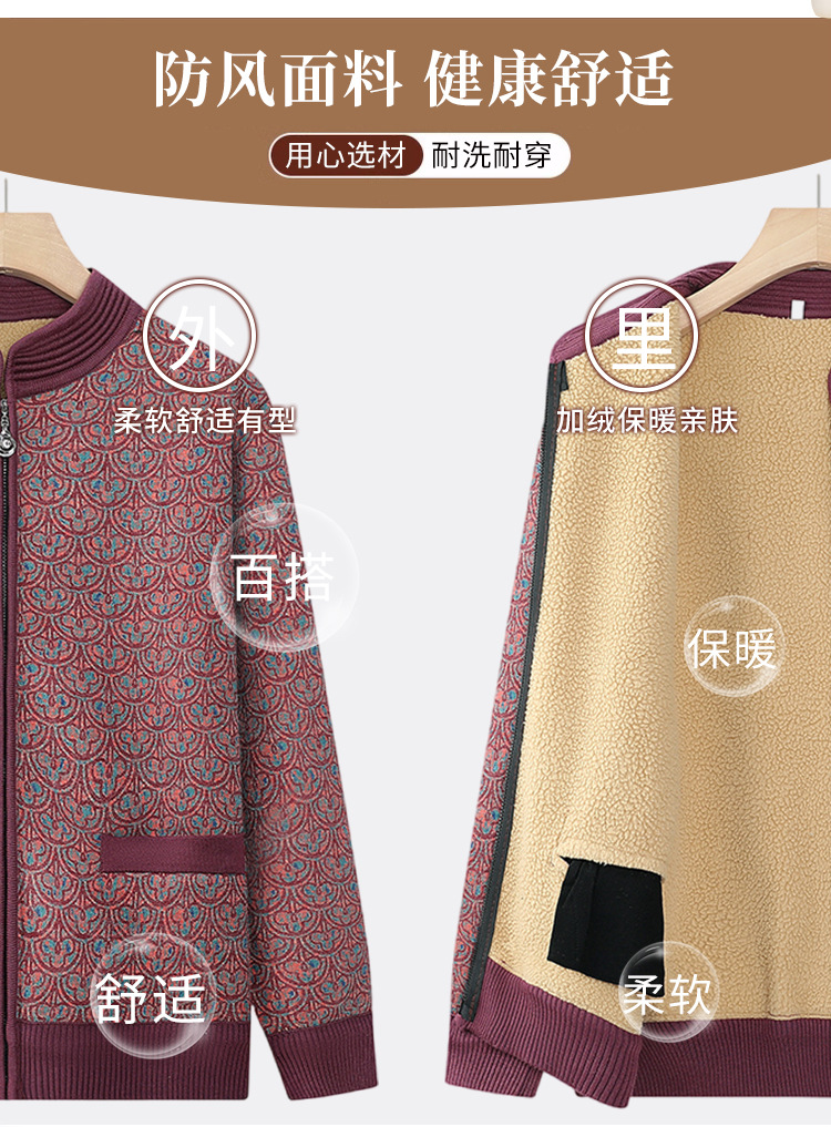 妈妈加绒保暖上衣老太太洋气开衫中老年人秋冬装女奶奶厚毛衣外套详情10