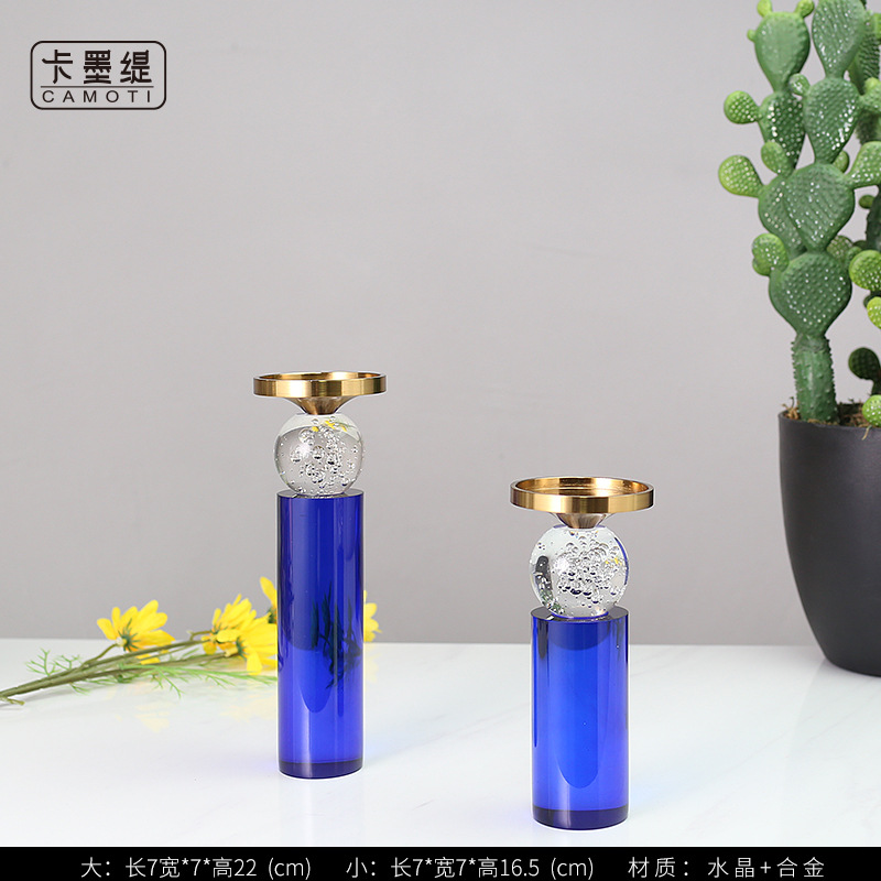 Modern and simple home furnishings, grey and blue crystal candlesticks, creative geometric decorative items, dining table decoration items pic 31