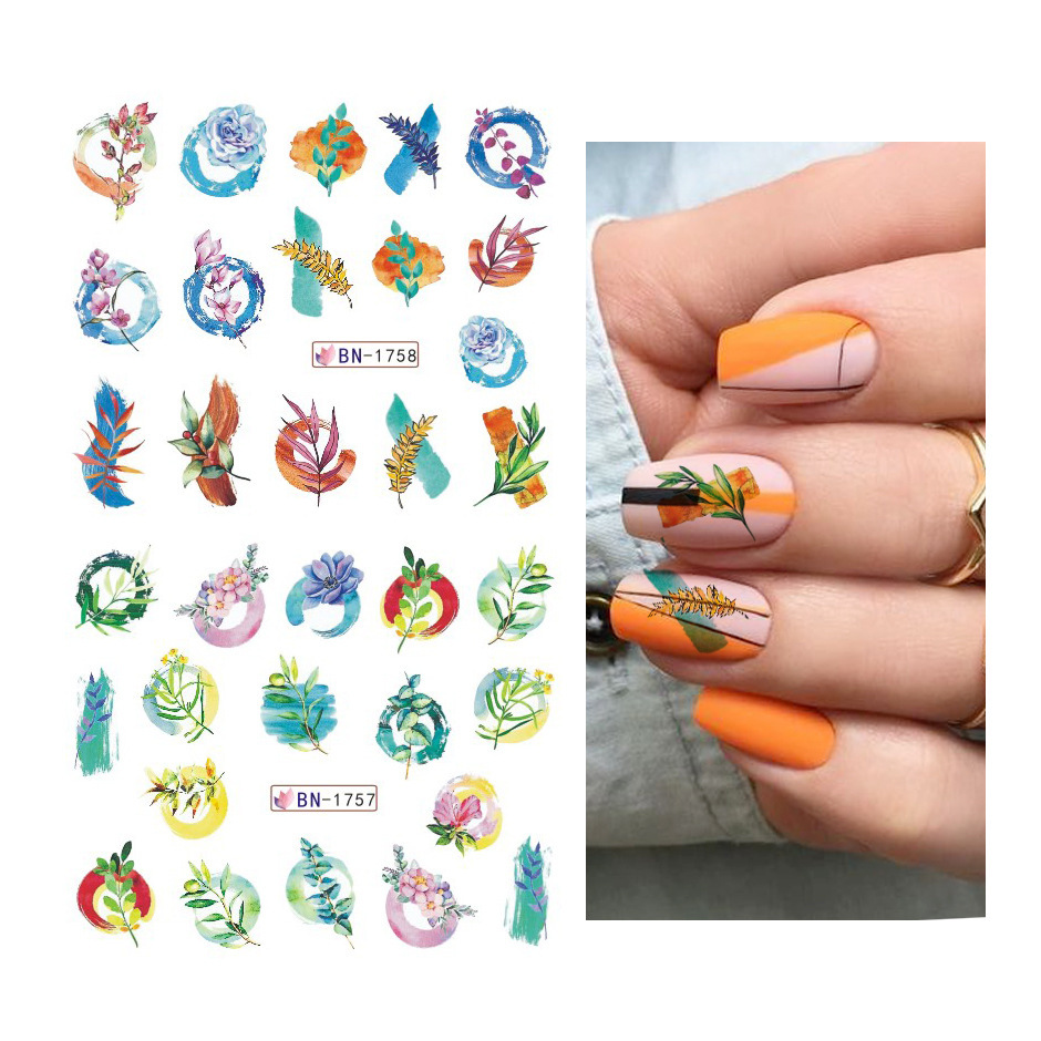 New cross-border nail stickers for ins Spring and summer: Colorful floral, fruit, butterfly, fresh watermark nail stickers pic 12