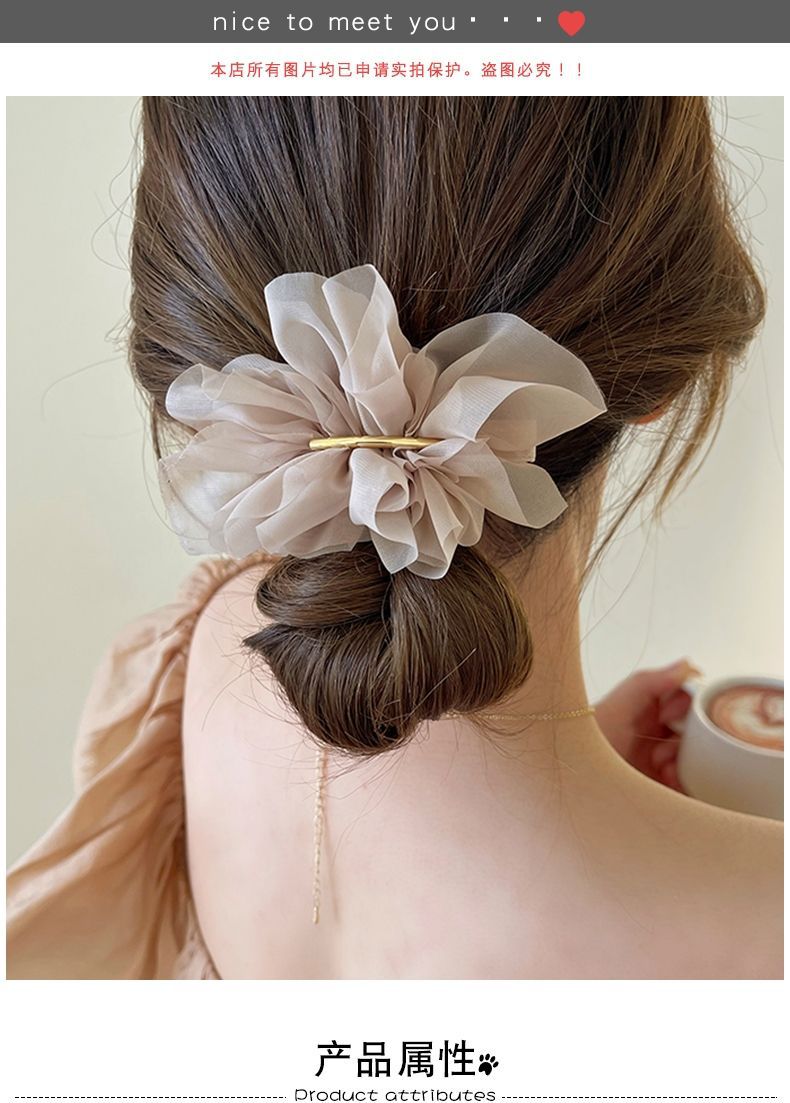 超仙气质雪纺花朵发夹女夏季后脑勺马尾夹子头饰高级感简约弹簧夹详情1