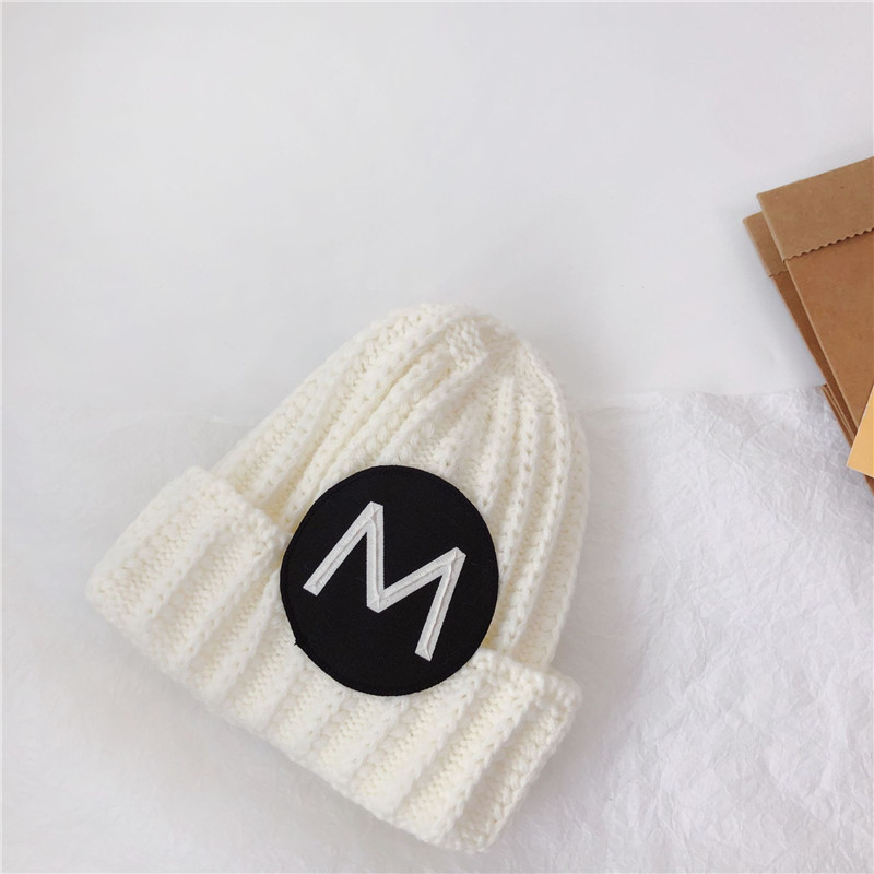 New versatile and in-stock autumn and winter tie-dyed patchwork letter monochrome warm knitted woolen caps for boys, girls, children and toddlers pic 19