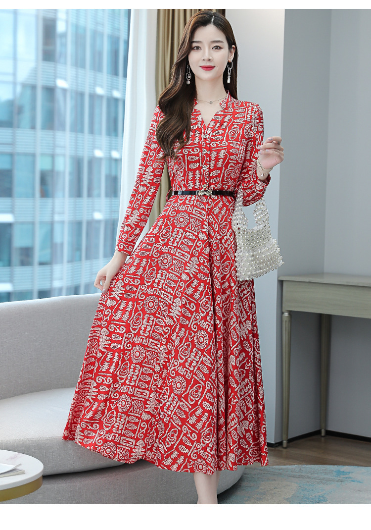 真丝女士连衣裙女春夏优雅风高端高级印花v领桑蚕丝A字长裙子新款详情18