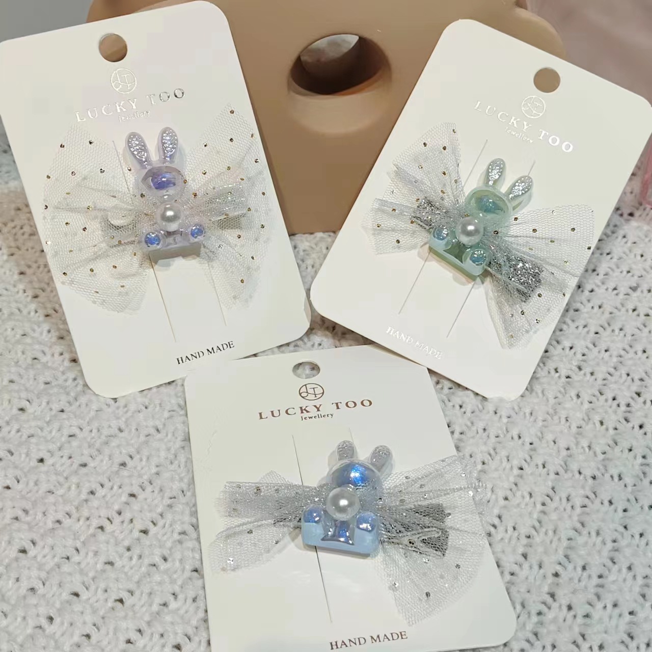 发夹LT10290韩版新款珍珠晶莹小兔莎莎波点领结发饰发夹详情1