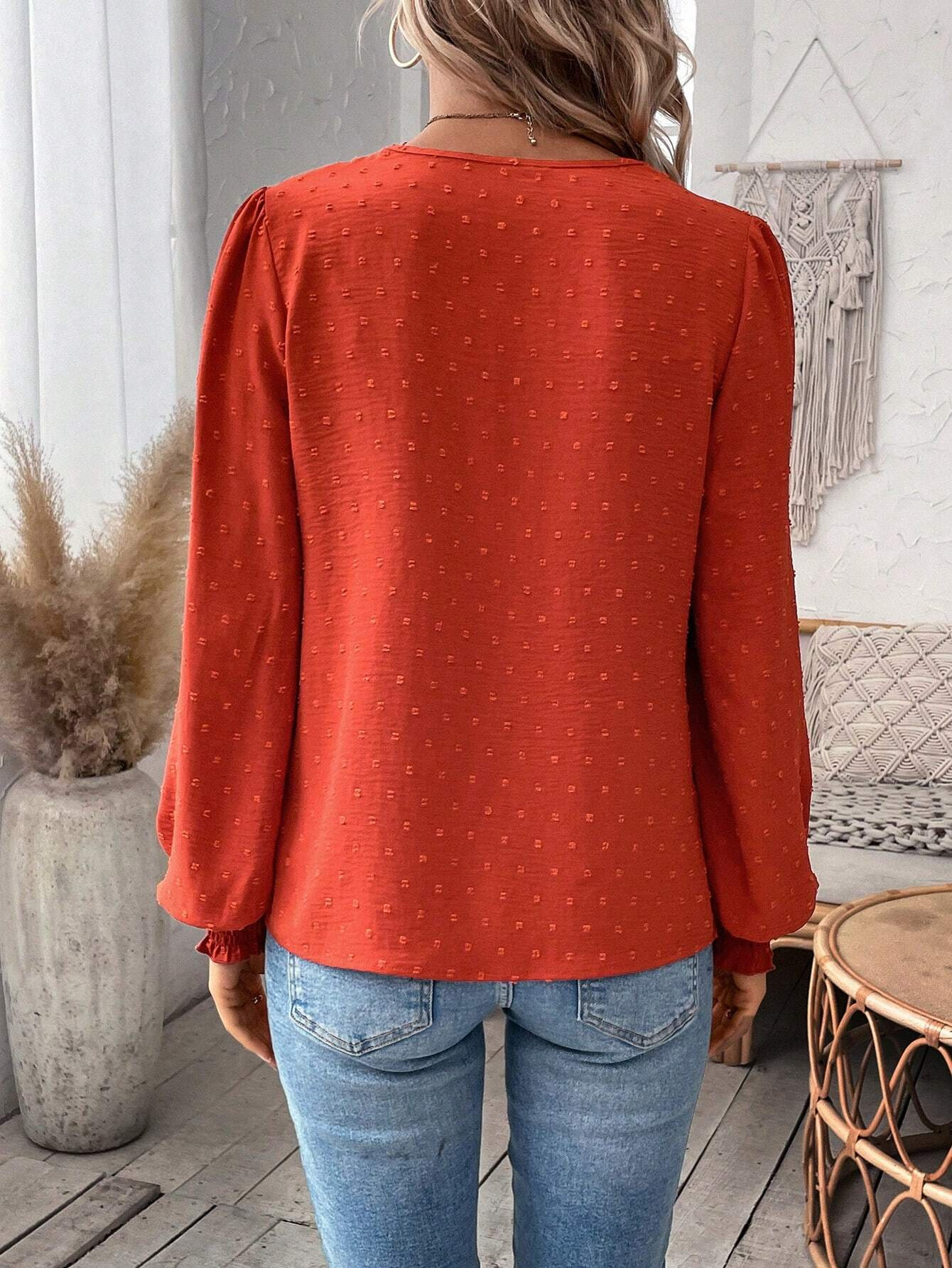 The new autumn and winter fashion V-neck lace solid color long-sleeved casual T-shirt for women on Amazon Cross-border in Europe and America in 2024 pic 10