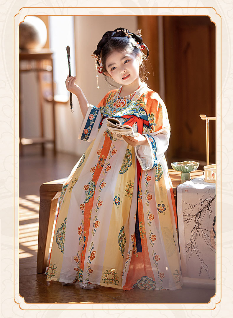 国潮2025夏季新款唐制连衣裙女童汉服超仙连衣裙小女孩敦煌风演出批发详情16