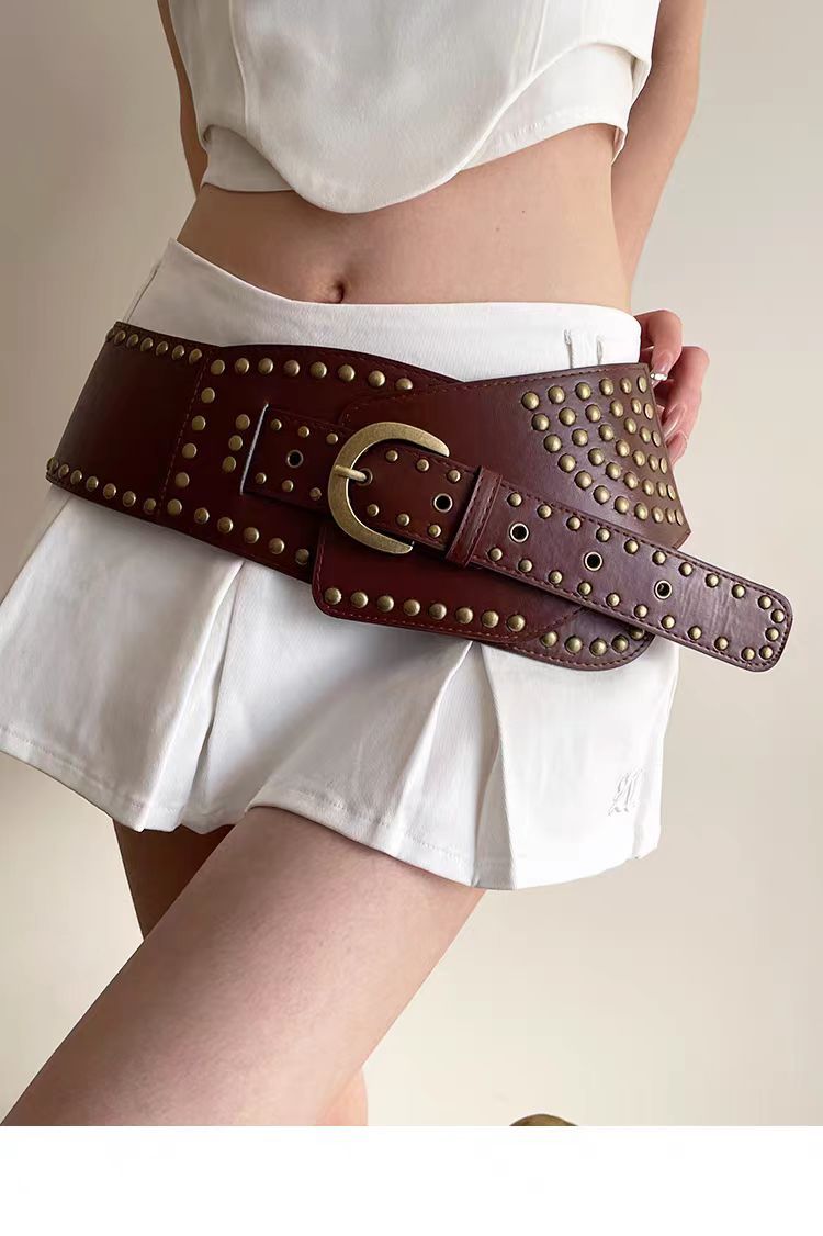 IAMSURE欧美风铆钉复古腰带vintage宽皮带女加宽腰封外搭辣妹穿搭详情4