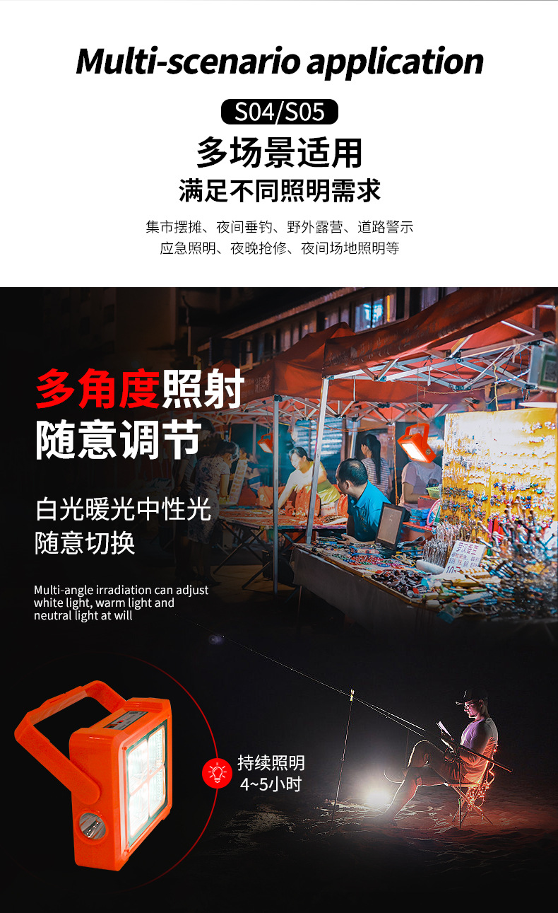 跨境热销户外太阳能手提USB充电投光灯 摆摊露营太阳能应急投光灯详情3