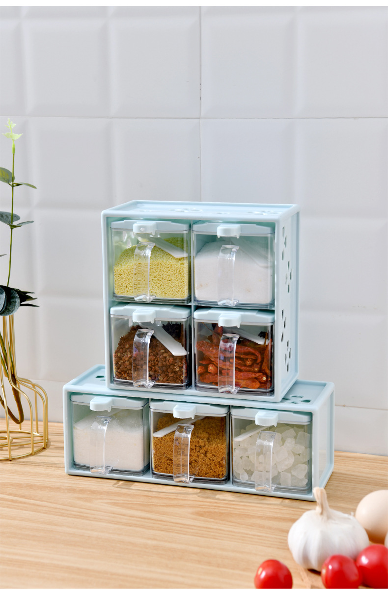 Factory wholesale kitchen seasoning boxes, household wall-mounted transparent seasoning jars, seasoning, monosodium glutamate and salt storage box sets pic 9