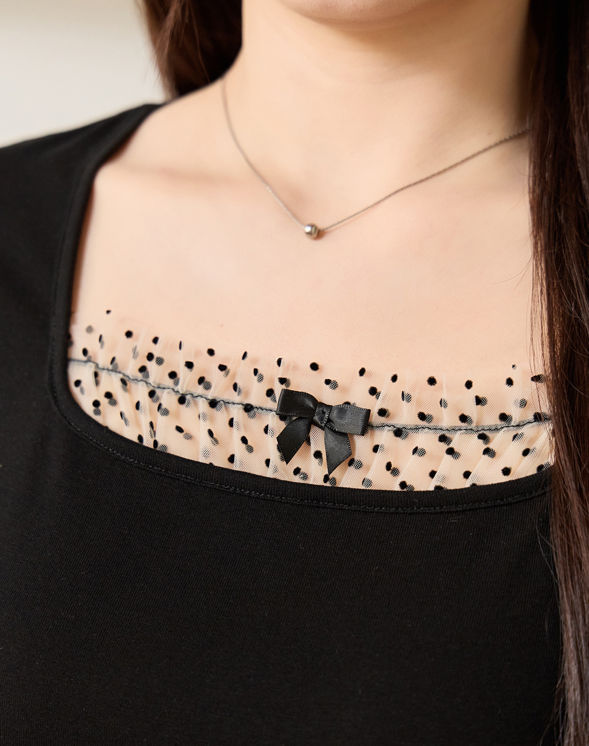 Light French style shoulder polka dot mesh patchwork top for plump girls, large size, slimming, versatile short-sleeved shirt 65378 pic 39