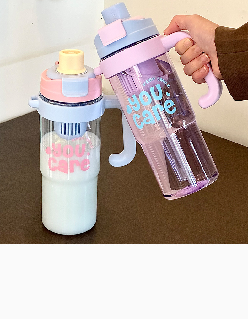 Large-capacity plastic ice cube cup for girls' office with handle, portable cup with straw, portable outdoor sports water bottle pic 14
