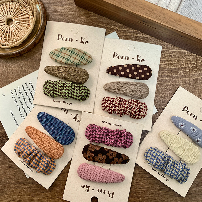 The new Korean-style cute fabric checkered hair clips, water drop bb clips, girlish edge clips, broken hair clips and bangs clips are all stylish and versatile pic 4