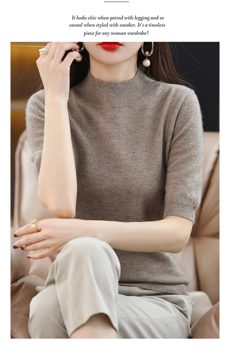 2024新款春秋半高领五分袖羊毛打底衫女中袖修身毛衣女西装伴侣内详情26