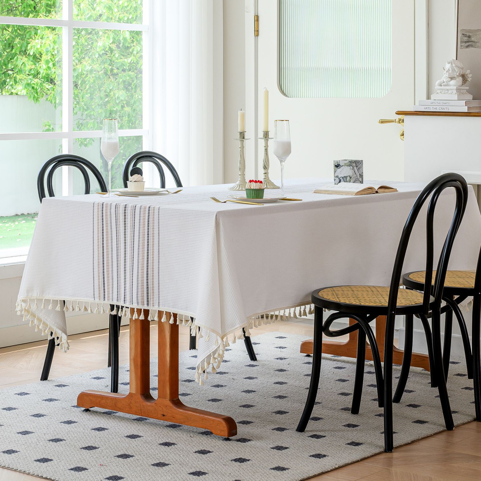 Wholesale of American-style country solid-color household rectangular table fabric, soft and breathable waffle striped coffee table cover fabric pic 48