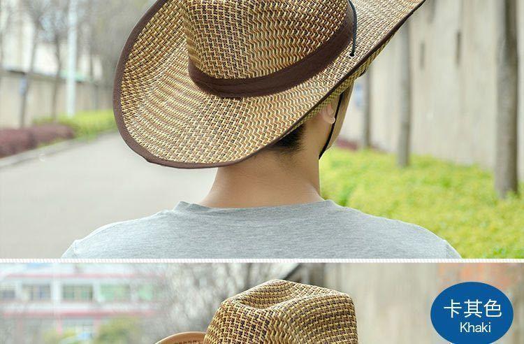 男士遮阳草帽夏季渔夫帽防晒遮脸凉帽沙滩帽男夏天帽子牛仔太阳帽详情7